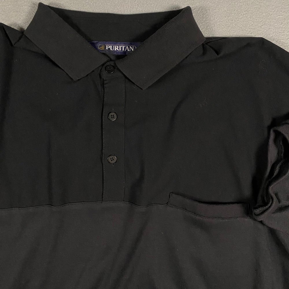 Puritan Polo Shirt Mens XXL Black Banded Hem Short Sleeve Pocket Vintage